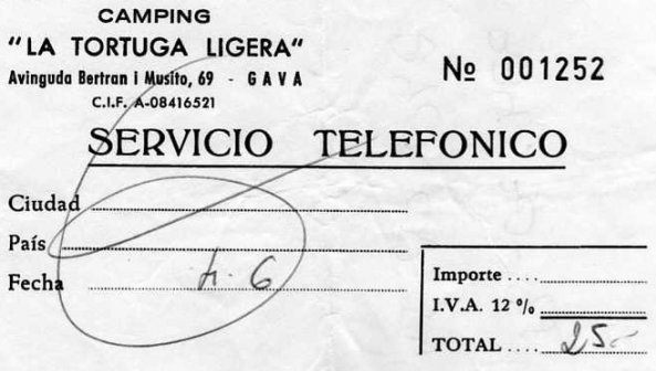 Factura de un servicio telefnico en el camping 'La Tortuga Ligera' de Gav Mar